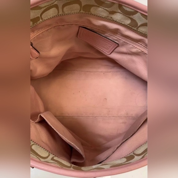 Coach Beige Pink Tan Monogram Tote Bag Handbag Purse - Picture 6 of 7